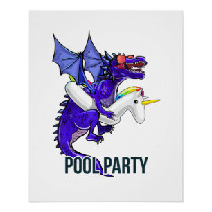 Pôster Camiseta Flutuante de Dragão Unicórnio Festa na Pi