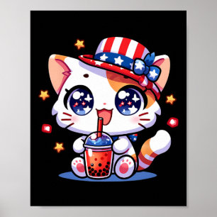 Poster Camiseta Gato 4 De Julho Meninas Crianças Kawaii A