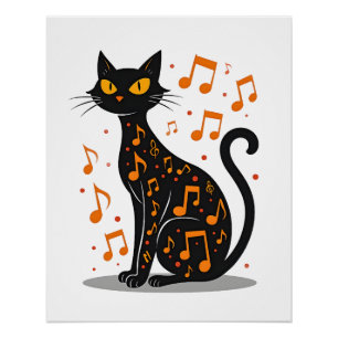 Pôster Camiseta Gato Nota Musical Halloween Nota Musical