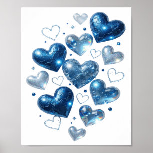 Poster Camiseta Gráfica Artística Prata BLUE HEARTS