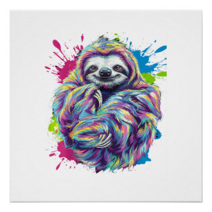 Pôster Camiseta Gráfica Divertida de Preguiça Colorida Ar