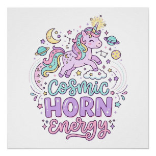 Pôster Camiseta Gráfica Unicórnio Chifre Cósmico Energia