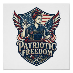 Pôster Camiseta Gráfica Vetorial Mãe Patriótica de Costur