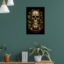 Poster Camiseta Gráfica Vintage Floral Caveira Gótica