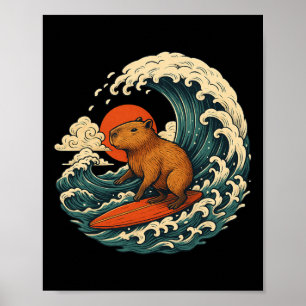 Poster Camiseta Japonesa de Surf Capyra Para Homem Mulher