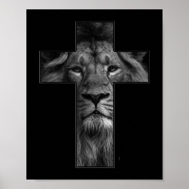 Poster Camiseta Jesus Cruzando Com Rosto Leão, Fé Em Deus (Frente)