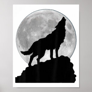 Poster Camiseta Lobo à luz da lua - Cachorro legal uivand