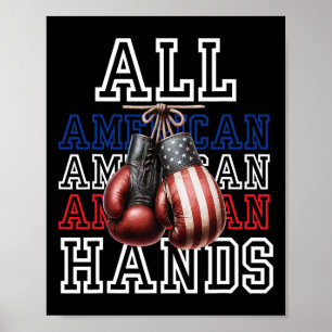 Poster Camiseta Luvas de Boxe Bandeira dos EUA Todas as M