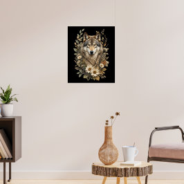Poster Camiseta Majestosa Floral Lobo Natureza