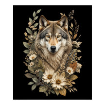 Camiseta Majestosa Floral Lobo Natureza