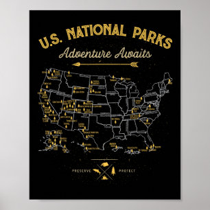Poster Camiseta Mapa Parques Nacionais Acampamento Mulher