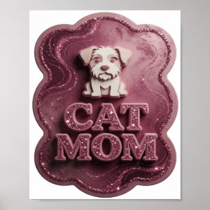 Poster Camiseta Personalizada CAT MOM Rosa Elegante