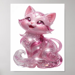 Poster Camiseta Personalizada GATO com BRILHO ROSA Prata