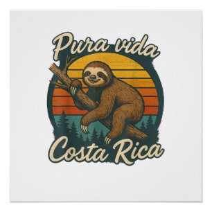 Pôster Camiseta Pura Vida Costa Rica Preguiça Pôr do Sol