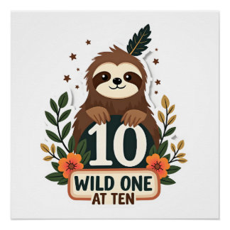 Pôster Camiseta Sloth Vintage Wild One de Aniversário de