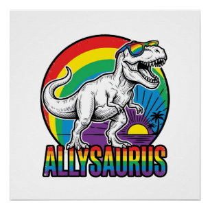 Pôster Camiseta Vintage de Dinossauro Arco-íris Allysauru