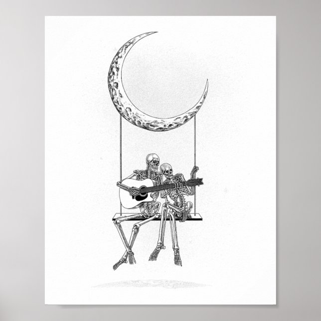 Poster Camisetas De Bandas De Lua Skeleton - Rock And Rol (Frente)