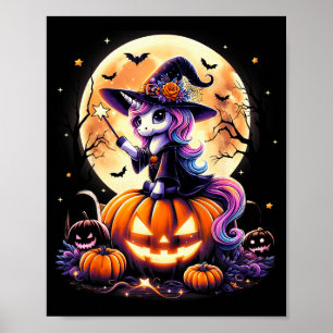 Poster Camisetas de Halloween de Abóbora Bruxa Unicórnio