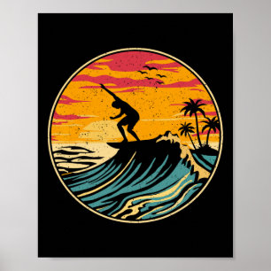 Poster Camisetas de Surf de Praia Vintage Surfer Retro