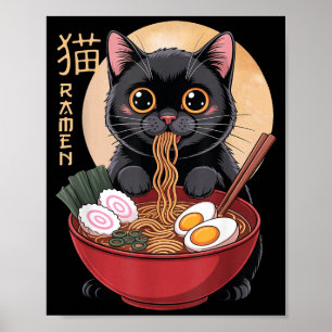 Poster Camisetas engraçadas gráficas de Ramen de gato Jap