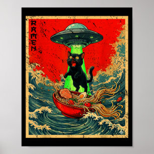Poster Camisetas Gráficas Anime Japonês Ufo Ramen de Gato