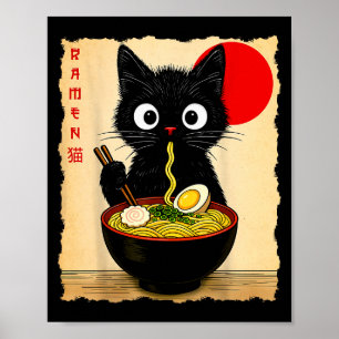 Poster Camisetas Gráficas de Gato Divertido Japonês Ramen