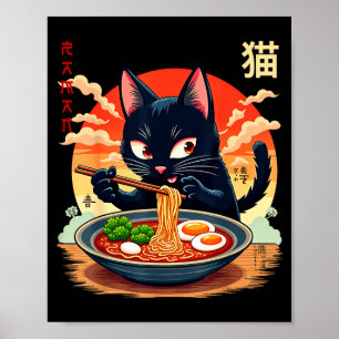 Poster Camisetas Gráficas Japonesas de Ramen de Gato Anim
