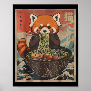 Poster Camisetas Gráficas Japonesas Ramen de Panda Vermel
