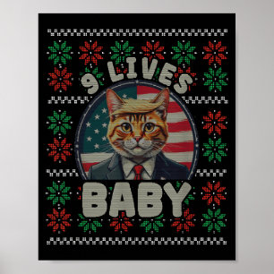 Poster Camisola Feia de Natal Engraçada Trump Gato Nove V