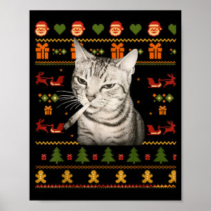 Poster Camisolas Feias de Natal para Memes de Gatos Fuman