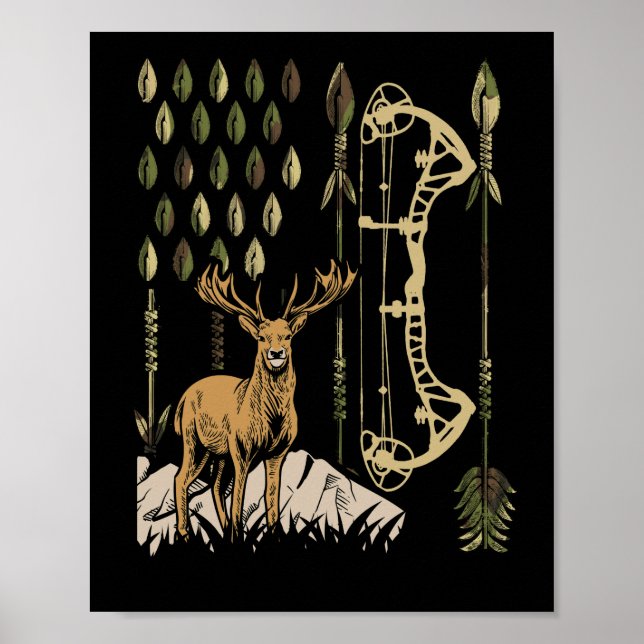 Poster Camo American Flag Bowhuning Arco Archery Deer (Frente)