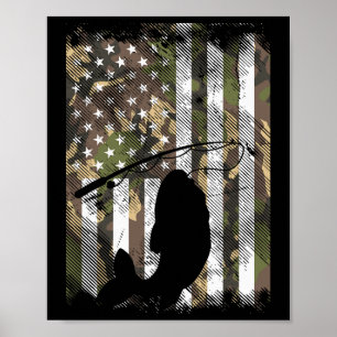 Poster Camo American Flag Fish Fisheries Patriotic Fisher