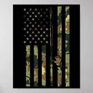 Poster Camo Bandeira dos EUA Vara de Pesca Pólo Vintage P