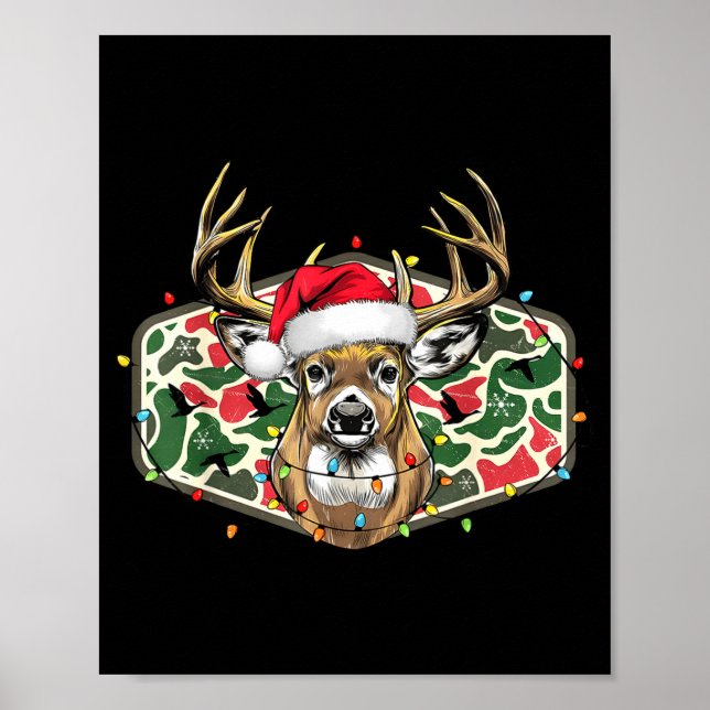 Poster Camo Christmas Santa Deer Hunting Season Holiday O (Frente)