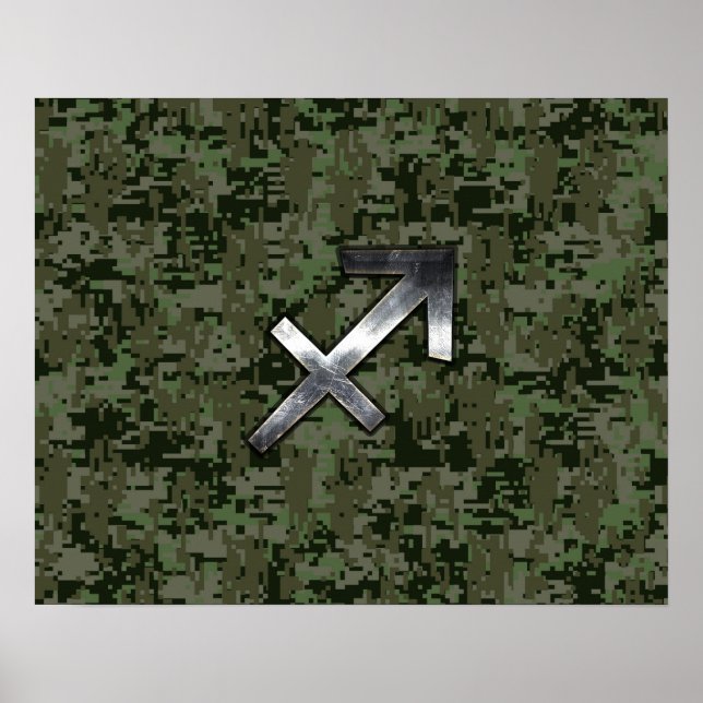 Poster Camo Digital Silver Sagittarius Zodiac Woodland (Frente)