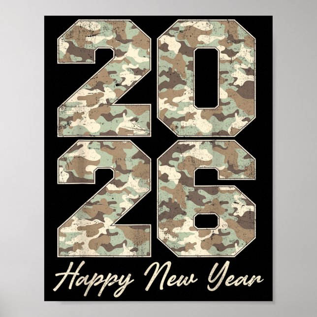 Poster Camo Happy New Year Party 2026 Family Matching Cos (Frente)