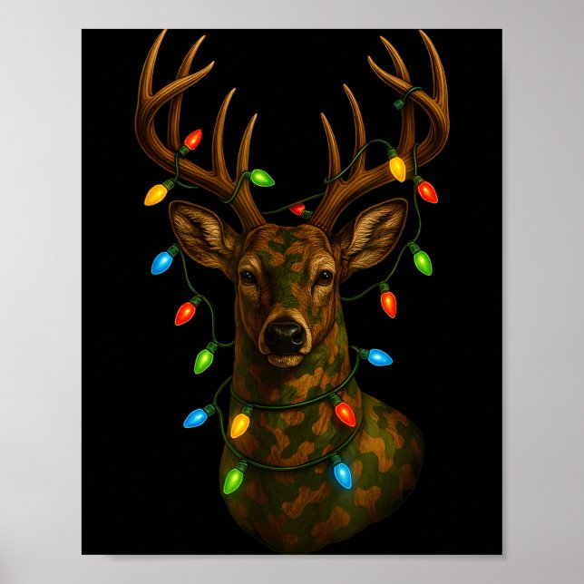 Poster Camo Hunting Reindeer Deer Christmas Holiday Xmas  (Frente)