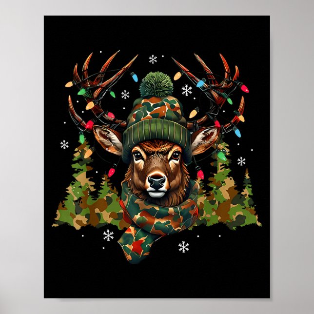 Poster Camo Hunting Reindeer Deer Xmas Lights Christmas H (Frente)