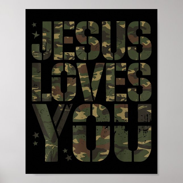 Poster Camo Jesus Te Ama Garota Ensinada Bela Cristã Engr (Frente)