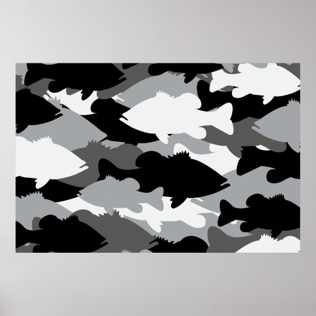 Poster Camo Negro de Pesca Bass (Frente)