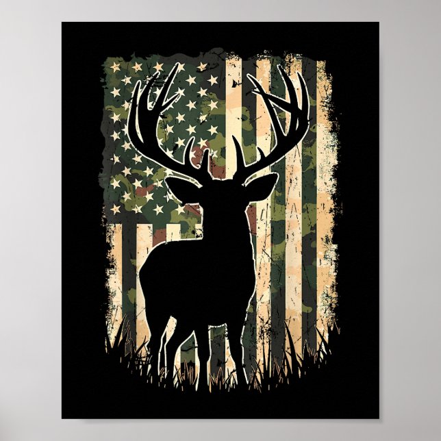 Poster Camo US Flag Deer Hunting Camoflage Hunter (Frente)