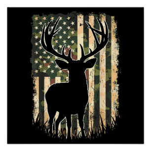 Pôster Camo US Flag Deer Hunting Camoflage Hunter