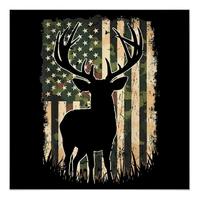 Pôster Camo US Flag Deer Hunting Camoflage Hunter (Frente)