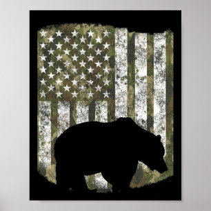 Poster Camo USA Flag Bear Grizzly Camoflage Hunter