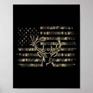 Poster Camo Usa Flag Deer Elk Buck Camoflage Hunting Hunt