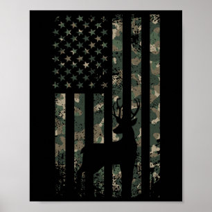 Poster Camo USA Flag Deer Elk Buck Camouflage Hunting Hun
