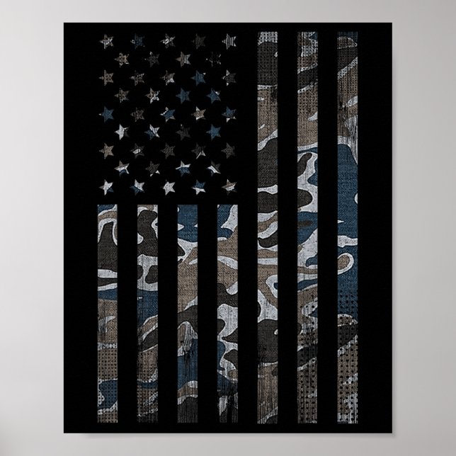 Poster Camouflage American Flag Camo Militar 4 De Julho (Frente)