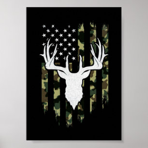 Poster Camouflage American Flag Deer Hunting