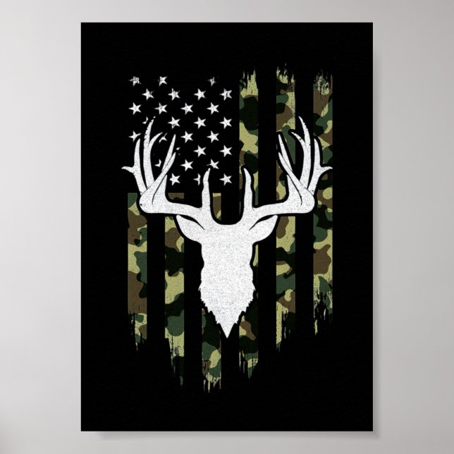 Poster Camouflage American Flag Deer Hunting (Frente)