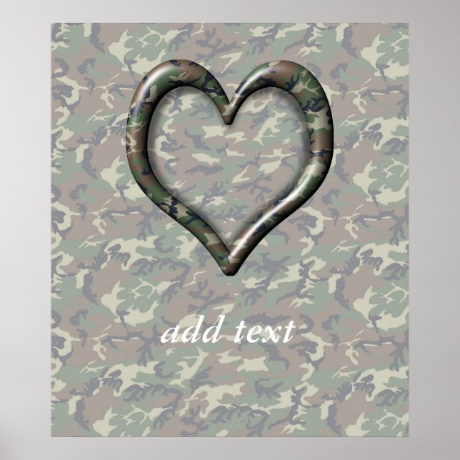 Poster Camouflage Woodland Forest Heart em Camo (Frente)